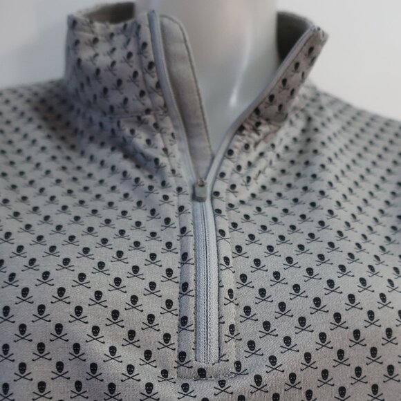 Mens Peter Millar Gray, Black Skulls Print 3/4 Zip Long Sleeve Shirt XL - Picture 4 of 7